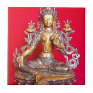 BRONZE GREEN TARA STATUE ANCIENT TIBET TILE
