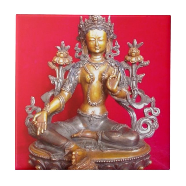 BRONZE GREEN TARA STATUE ANCIENT TIBET TILE (Front)