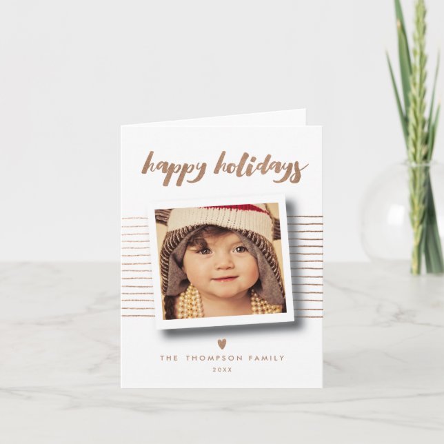 Bronze Happy Holidays Christmas Photo Greeting Holiday Card (Front)