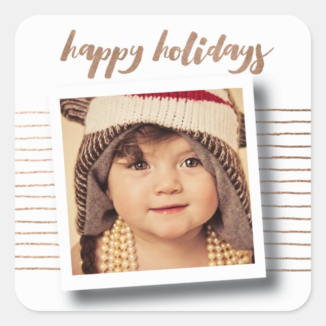 Bronze Happy Holidays Christmas Photo Sticker (Front)