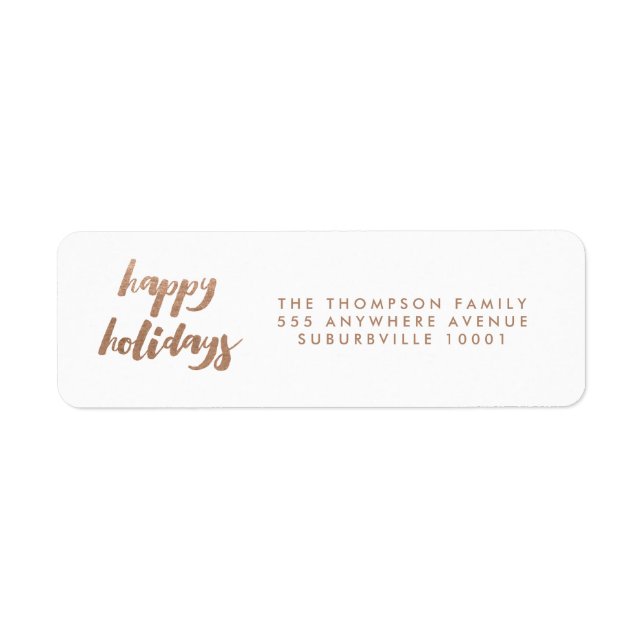 Bronze Happy Holidays Christmas Return Address Label (Front)