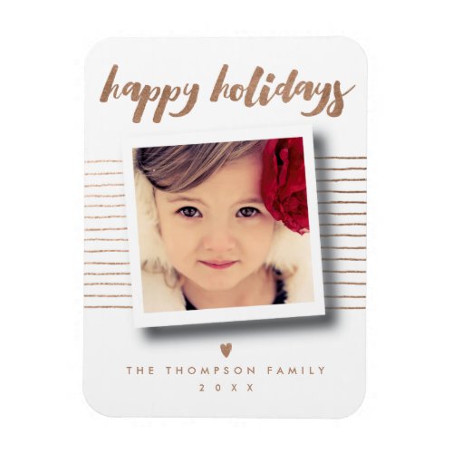 Bronze Happy Holidays Script Christmas Photo Card Magnet