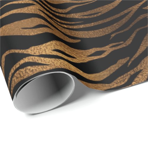 Bronze Honey Gold Metal Black Tiger Animal Skin Wrapping Paper