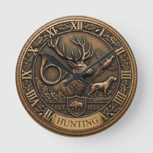 Bronze Hunting Emblem Round Clock