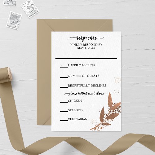 Bronze Leaf Fall Wedding RSVP Card