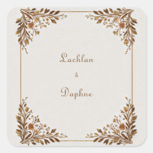 Bronze Leaf Metallic Gold Frame Wedding Square Sticker