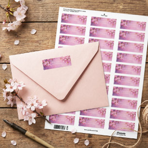 Bronze Leaf Violet Watercolor Cherry Blossom Label