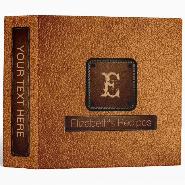 Bronze Leather Elegant Monogram 3 Ring Binder (Front/Spine)