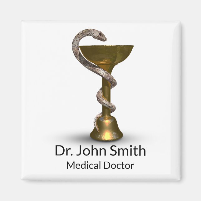 Bronze Medical Bowl Snake Hygieia White Caduceus Magnet (Front)