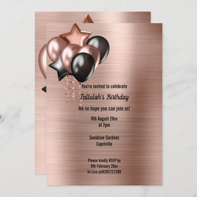 BRONZE METALLIC BUNCH OF BALLOONS INVITATION (Front/Back)