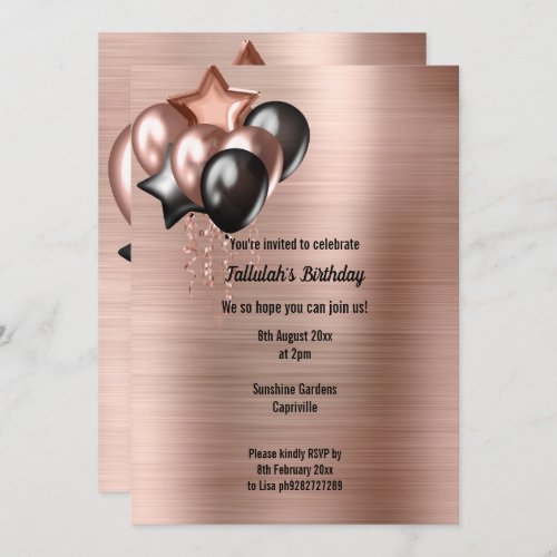 BRONZE METALLIC BUNCH OF BALLOONS INVITATION