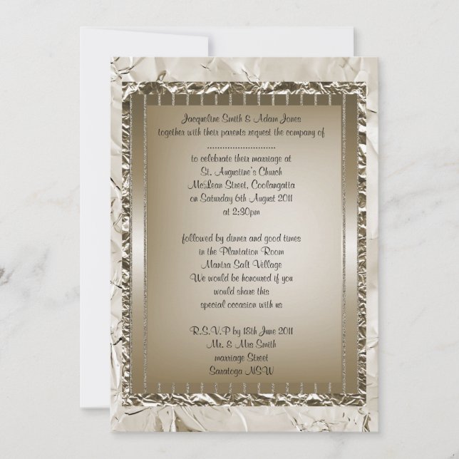 Bronze metallic elegant wedding stationery invite (Front)