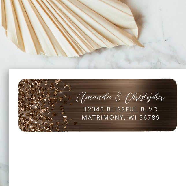 Bronze Metallic Glitter Wedding Return Address Label (Creator Uploaded)