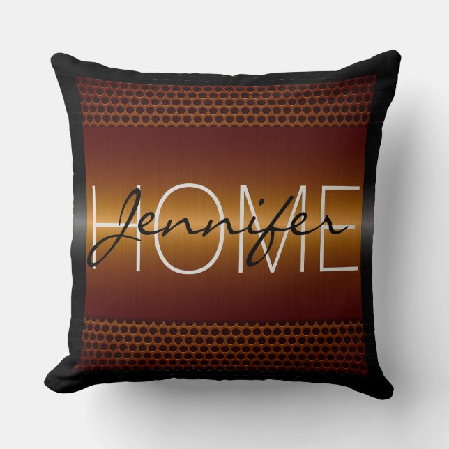 Bronze Metallic Holes Metal Look Monogram Throw Pillow (Front)