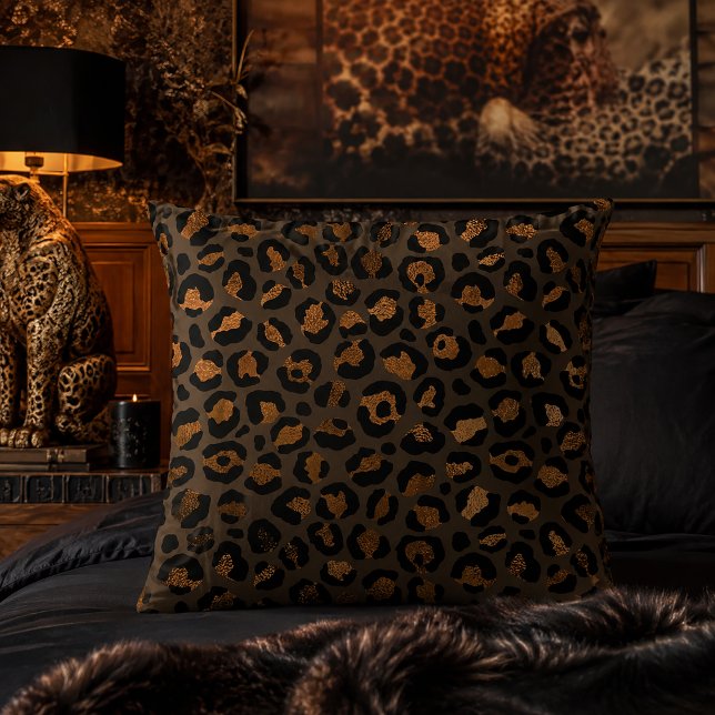 Bronze Metallic Leopard Print Animal Pattern Throw Pillow (Creator Uploaded)