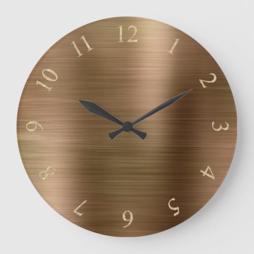Bronze Metallic Minimal Glitter Gold US UK Numbers Large Clock