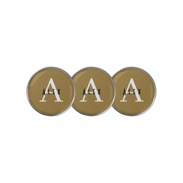 Bronze Mist Brown Modern Custom Monogram Golf Ball Marker (3 Up)