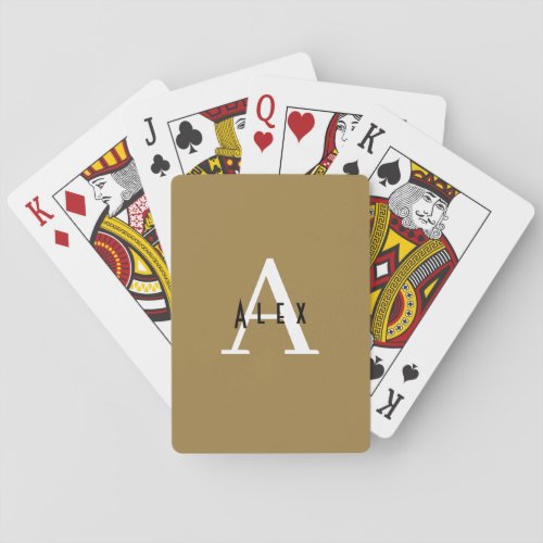 Bronze Mist Brown Modern Custom Monogram Poker Cards