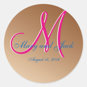Bronze Monogram 🔑 Stylish Pecan Classic Round Sticker