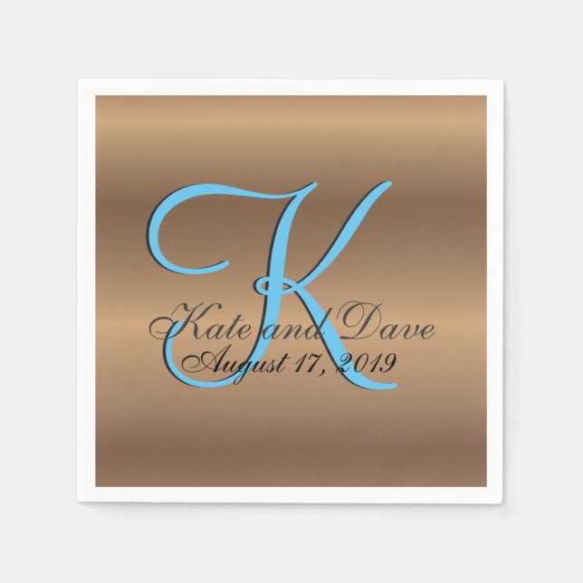 Bronze Monogram 🔑 Stylish Pecan  Paper Napkins (Front)