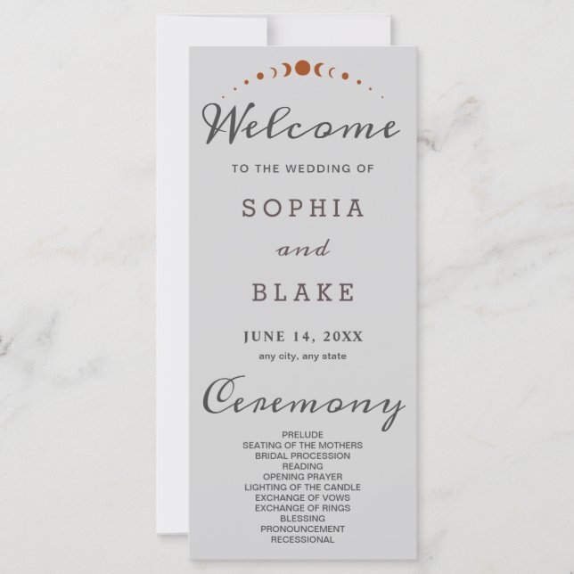 Bronze Moon Phases Light Gray Wedding Program (Front)
