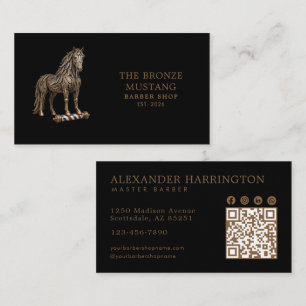 Bronze Mustang Professional Barber Shop Qr Code Business Card