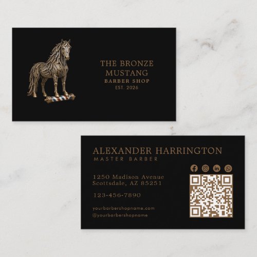 Bronze Mustang Professional Barber Shop Qr Code Business Card