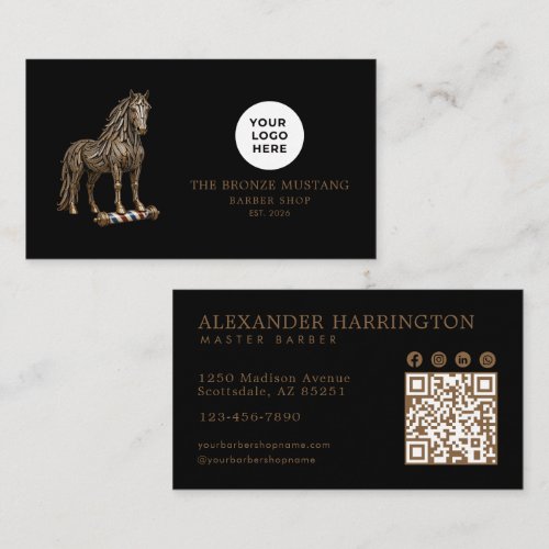 Bronze Mustang Professional Barber Shop Qr Code Business Card