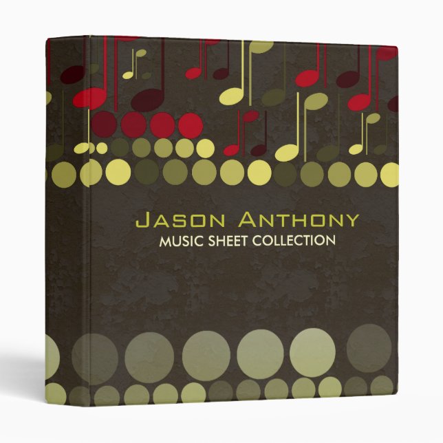 Bronze Olive Music Notes Sheet Collection Album Bi 3 Ring Binder (Front/Spine)