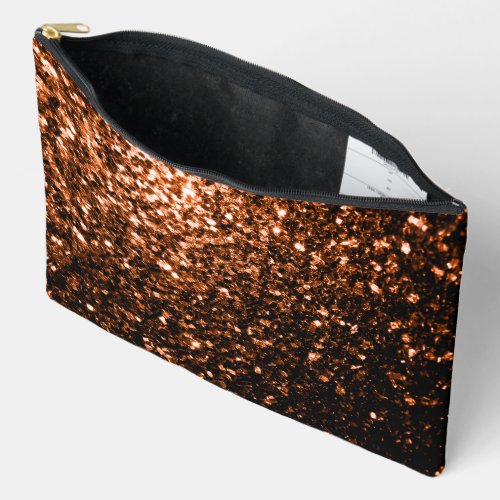 Bronze orange brown copper faux glitter sparkles accessory pouch