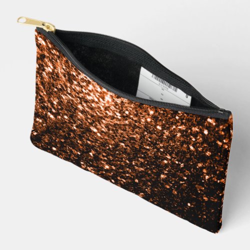 Bronze orange brown copper faux glitter sparkles accessory pouch