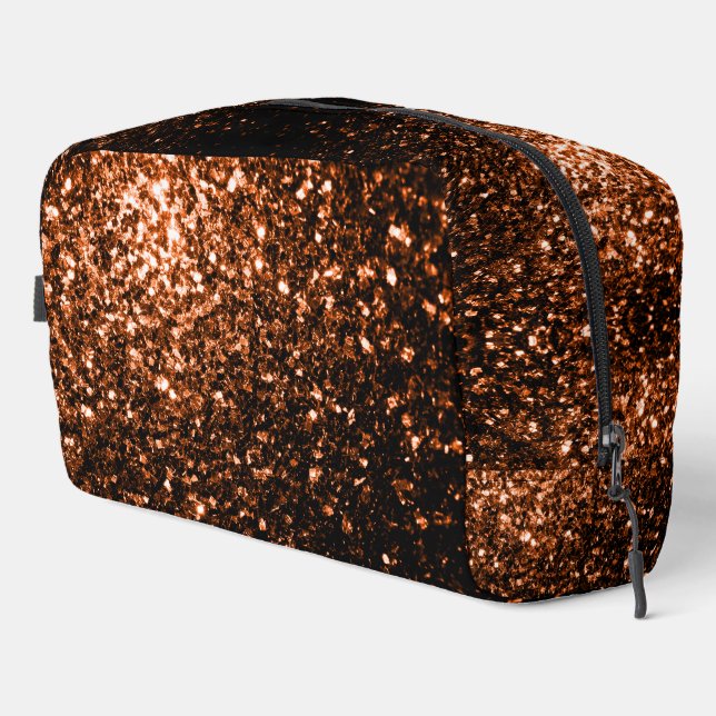 Bronze orange brown copper faux glitter sparkles dopp kit (Right Corner)