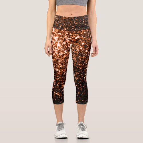 Bronze orange brown copper faux glitters sparkles capri leggings