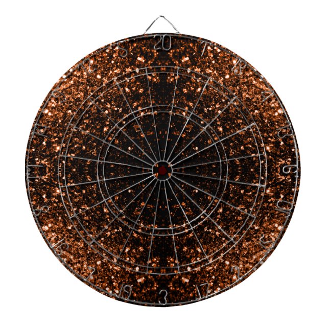 Bronze orange brown copper faux glitters sparkles dartboard with darts (Front)