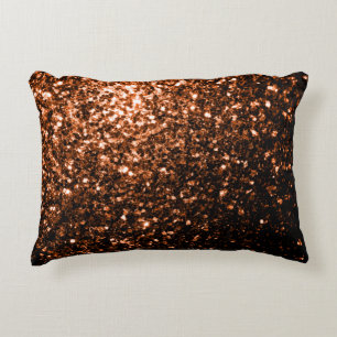 Bronze orange brown copper faux glitters sparkles decorative pillow