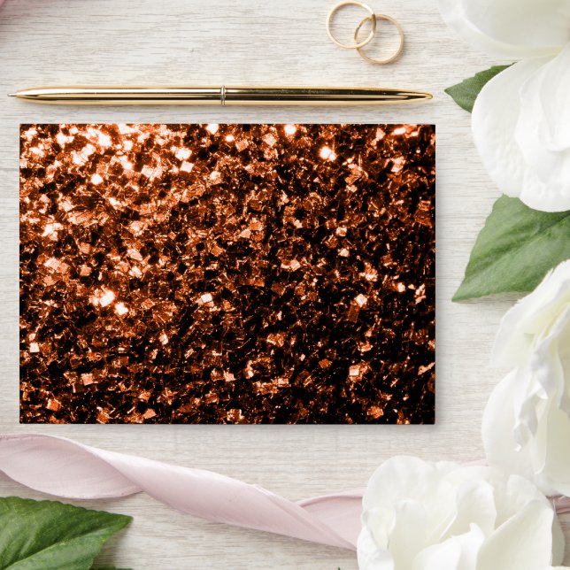 Bronze orange brown copper faux glitters sparkles envelope (Wedding)
