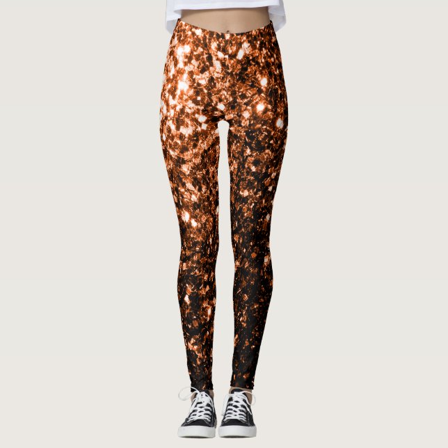 Bronze orange brown copper faux glitters sparkles leggings (Front)