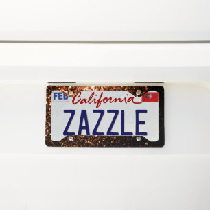 Bronze orange brown copper faux glitters sparkles license plate frame
