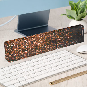 Bronze orange brown copper faux glitters sparkles name plate