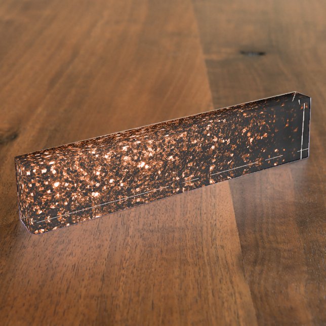 Bronze orange brown copper faux glitters sparkles name plate (Side)