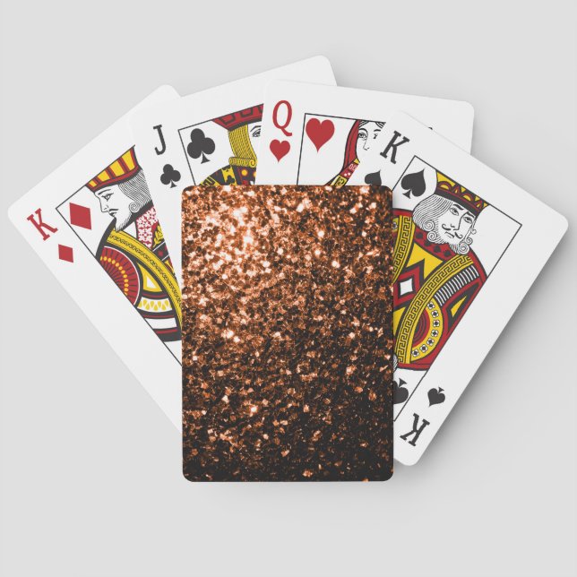 Bronze orange brown copper faux glitters sparkles poker cards (Back)