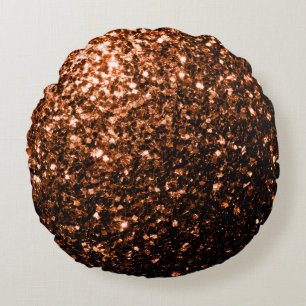 Bronze orange brown copper faux glitters sparkles round pillow