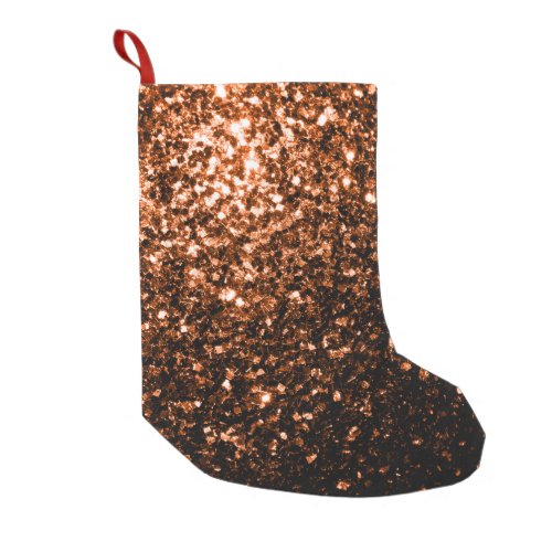 Bronze orange brown copper faux glitters sparkles small christmas stocking