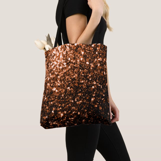 Bronze orange brown copper faux glitters sparkles tote bag (Close Up)