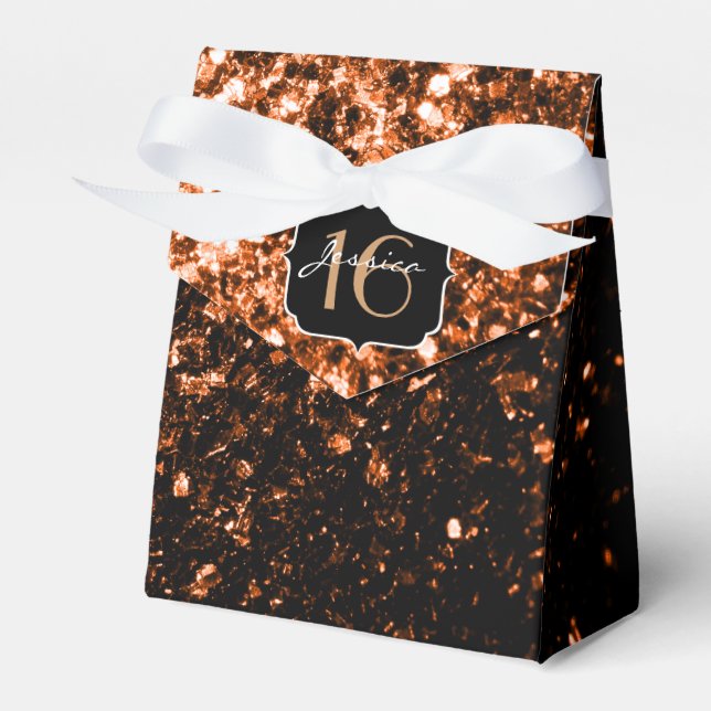 Bronze orange brown copper faux sparkles Sweet 16 Favor Boxes (Front Side)