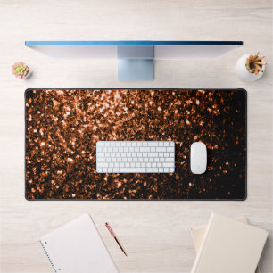 Bronze orange brown faux glitter sparkles desk mat