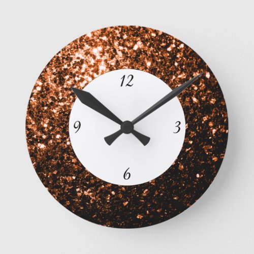 Bronze Orange Brown glitters sparkles with numbers Round Clock