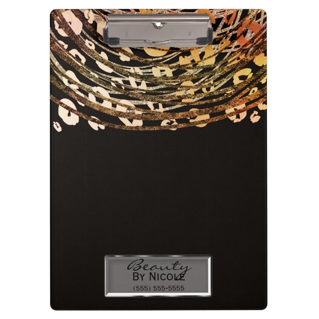 Bronze Orange Cheetah Leopard Glam Personalized Clipboard (Front)