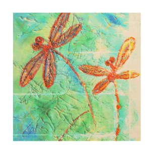 Bronze Orange Dragonfly Splash Wood Wall Art