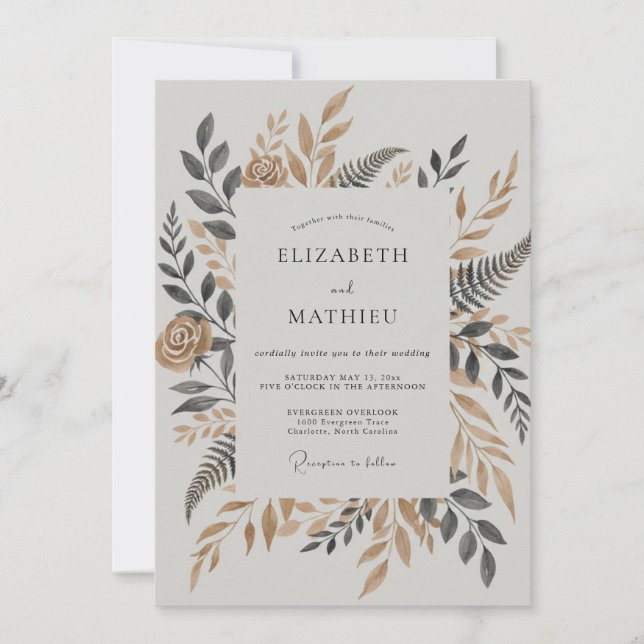 Bronze Ornate Foliage Wedding Invitation (Front)